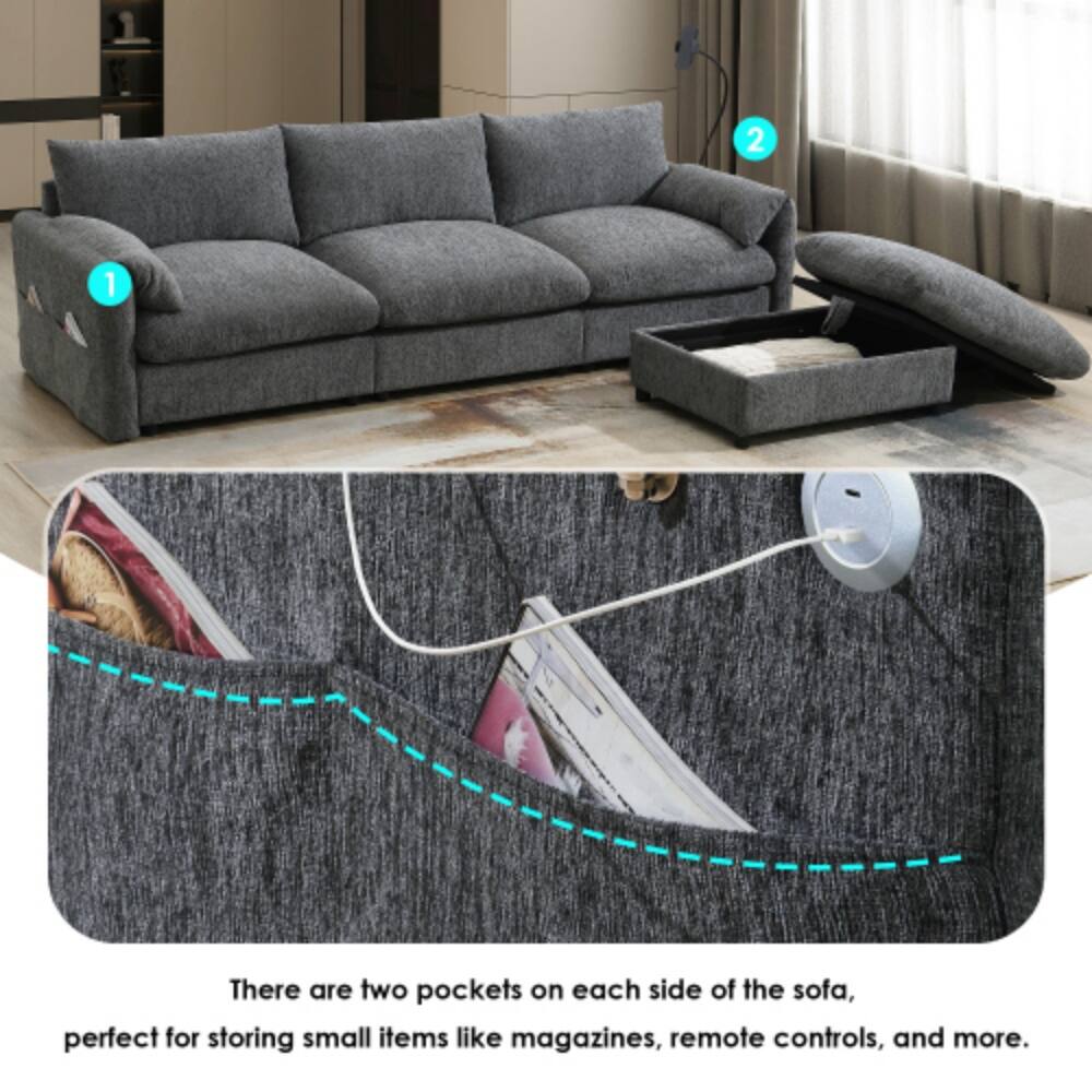 There are two pockets on each side of the sofa, perfect for storing small items like magazines, remote controls, and more.