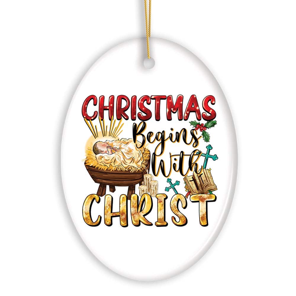 OrnamentallyYou - Dazzling Christmas Begins with Christ Ornament Ceramic Christian Holiday Art - Multi-colored