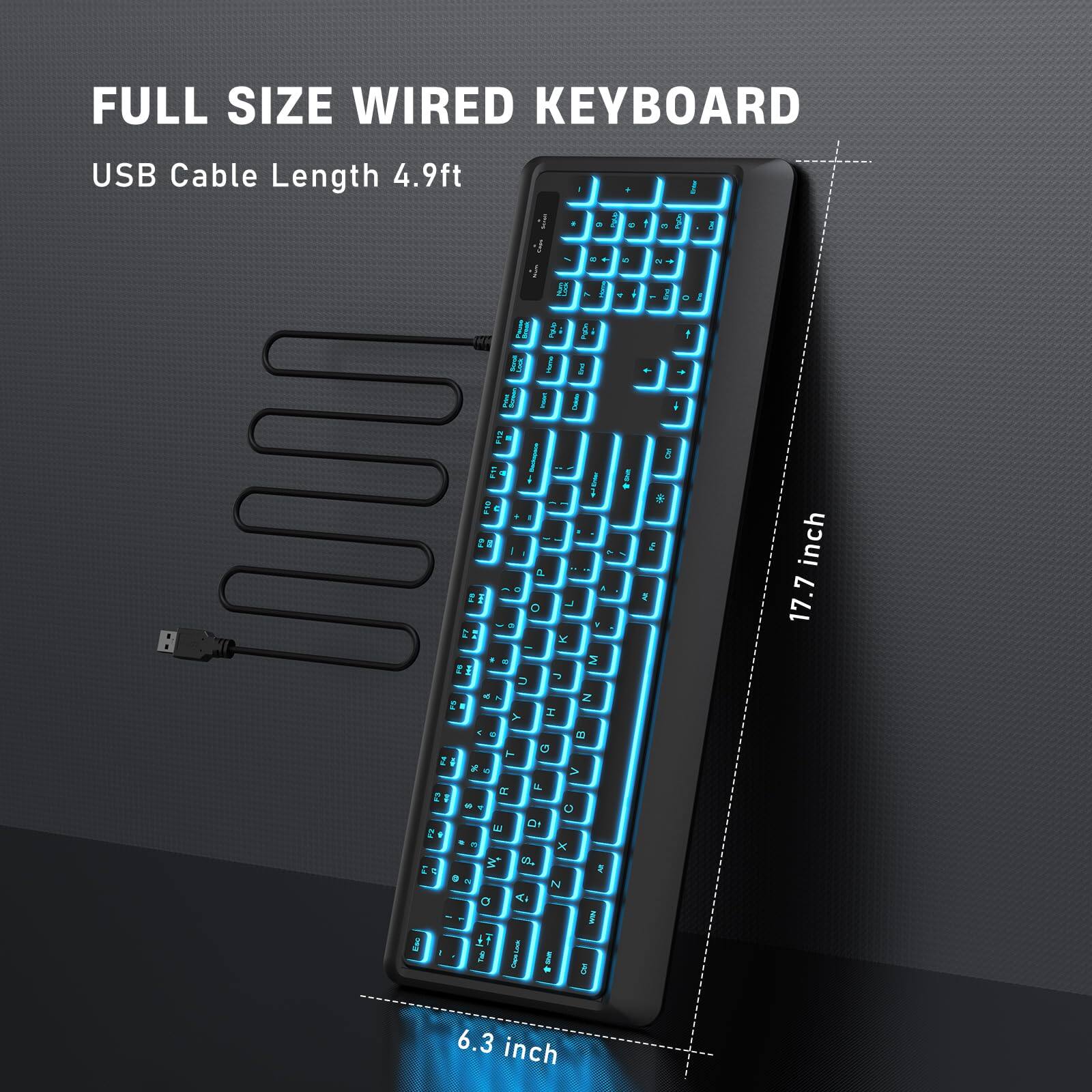FULL SIZE WIRED KEYBOARD  
USB Cable Length 4.9ft  

17.7 inch  
6.3 inch
