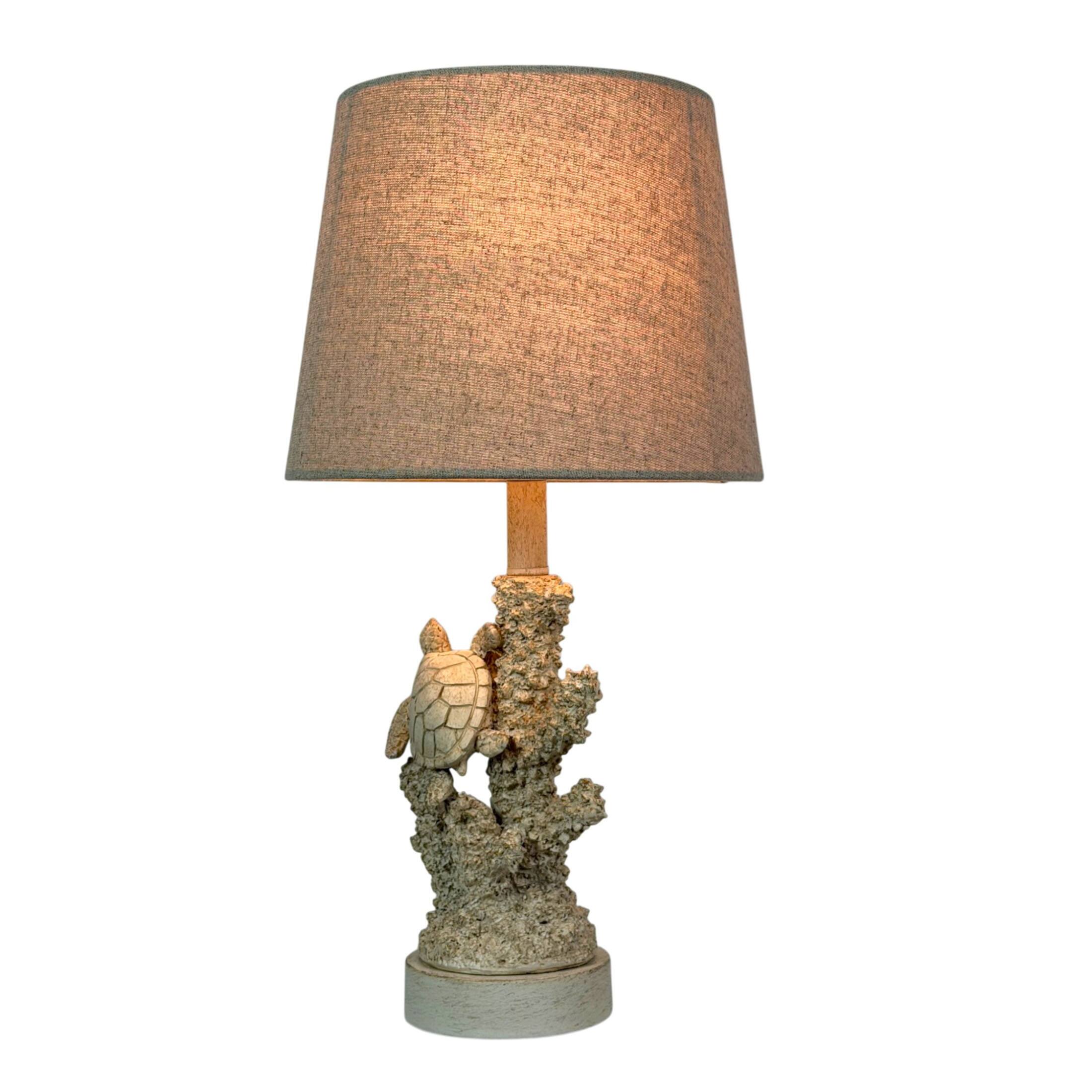 Alt View 5. Things2Die4 - Sea Turtle Coral Table Lamp 17 Inch Resin Coastal Accent Light with Shade - Off-white.