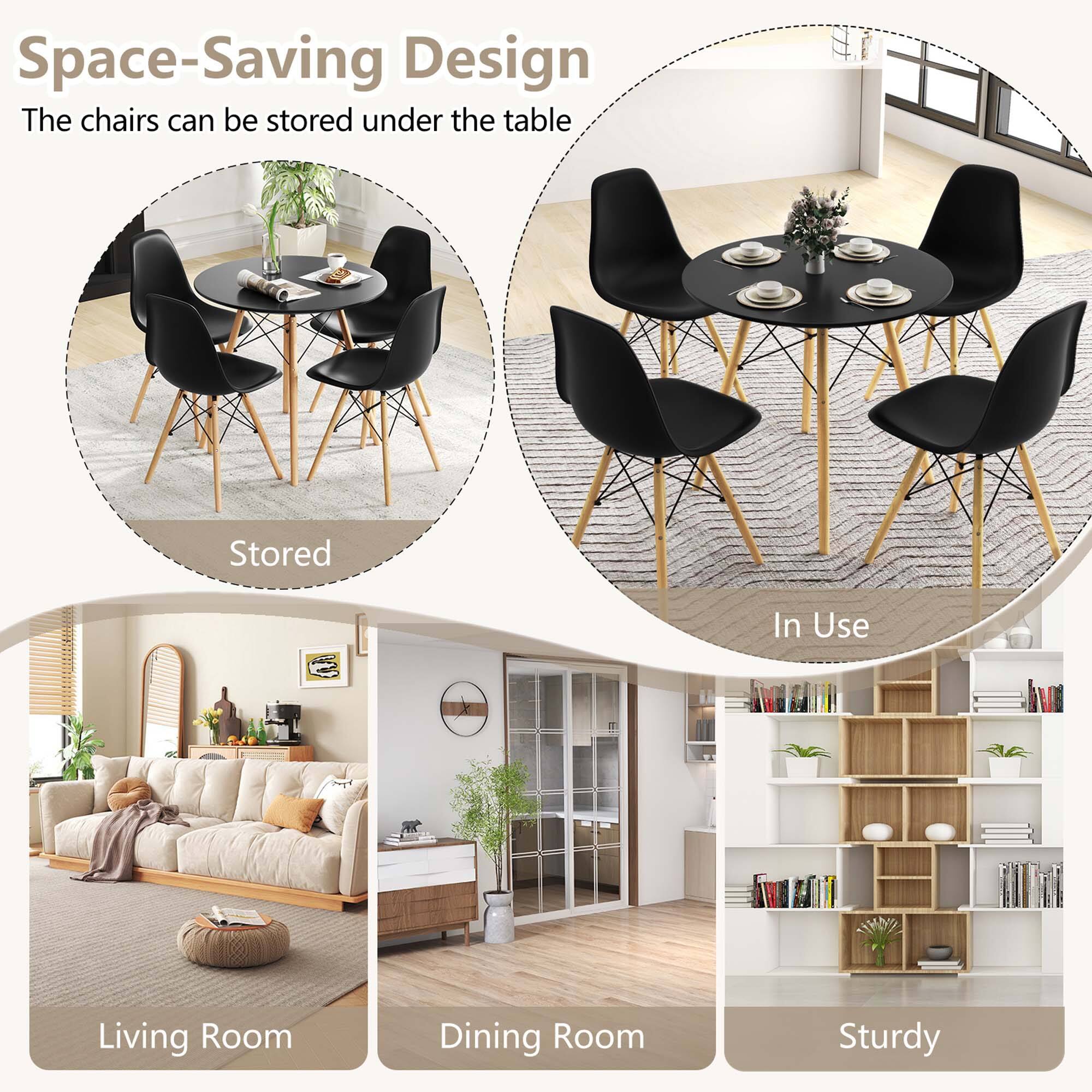 Space-Saving Design
The chairs can be stored under the table
Stored
In Use
Living Room
Dining Room
Sturdy