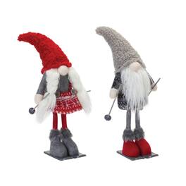 BreeBe - Plush Winter Gnome on Skis (Set of 2) - Red , Grey