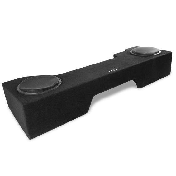 Angle. NVX - BOOST Box Custom Fit 10" 700W RMS Loaded Sealed Subwoofer Enclosure for 2014-2018 Chevrolet Silverado and GMC Sierra - Black.