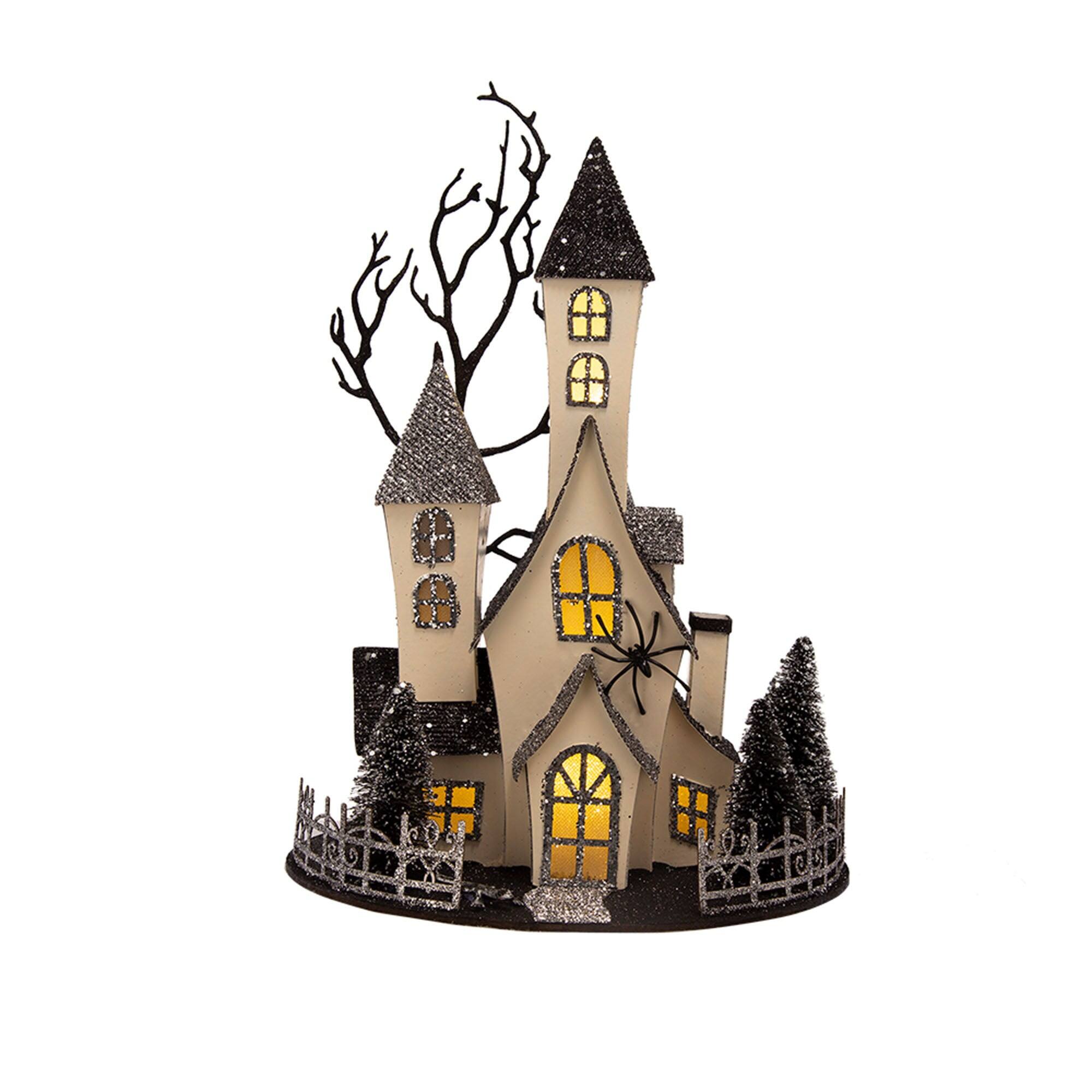 Alt View 3. Boyel Living - Battery Powered Cardboard Haunted House Black Beige Tabletop Holiday Halloween Decor with Warm LED Lights - Beige+Black.