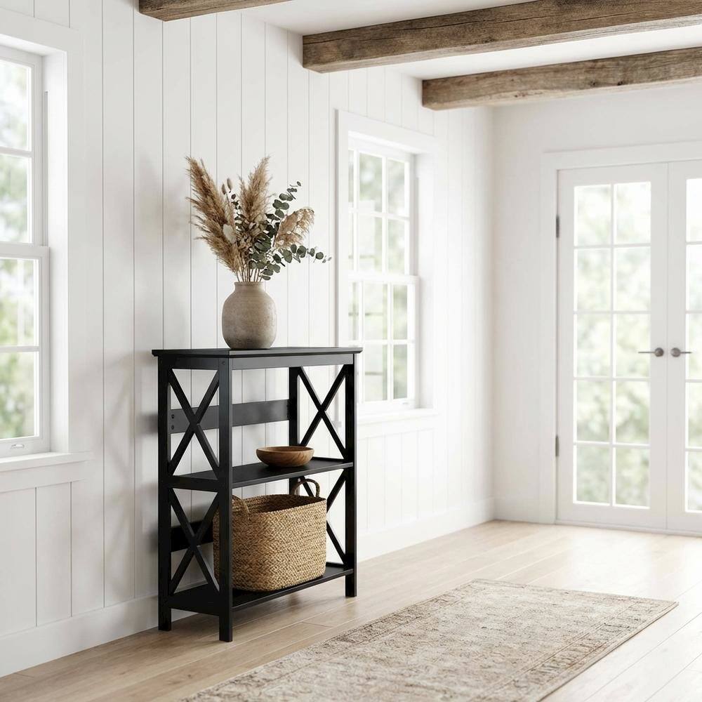 Alt View 1. FurniFact - Wooden 3 Tier Bookcase with Non-Lead Base Paint Finish for Storage and Display - Black.