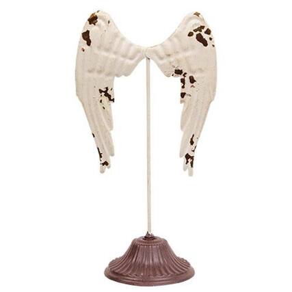 Front. BreeBe - Distressed Metal Angel Wings Pedestal - White.