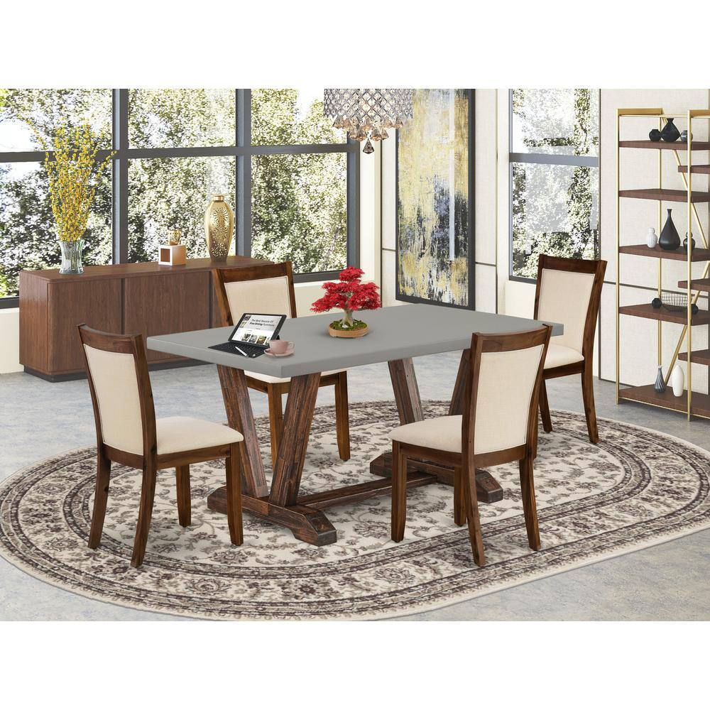 Angle. East West Furniture - East West Furniture 5-Pc Modern Dining Set Consists of a Mid Century Table and 4 Light Beige Linen Fabric Parsons - Multi-Color.