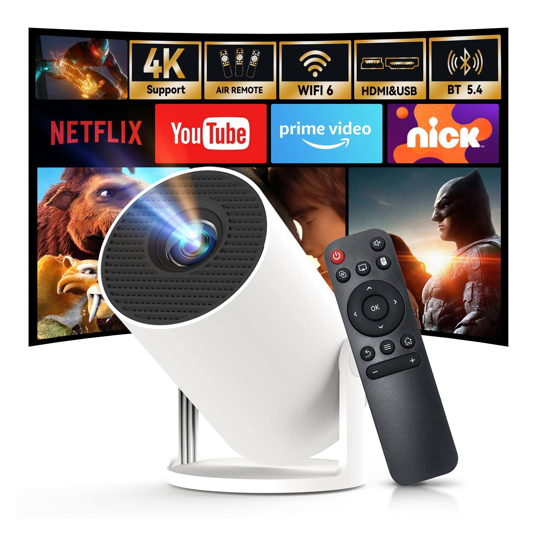 4K Support  
AIR REMOTE  
WIFI 6  
HDMI&USB  
BT 5.4  

NETFLIX  
YouTube  
prime video  
nick  

OK