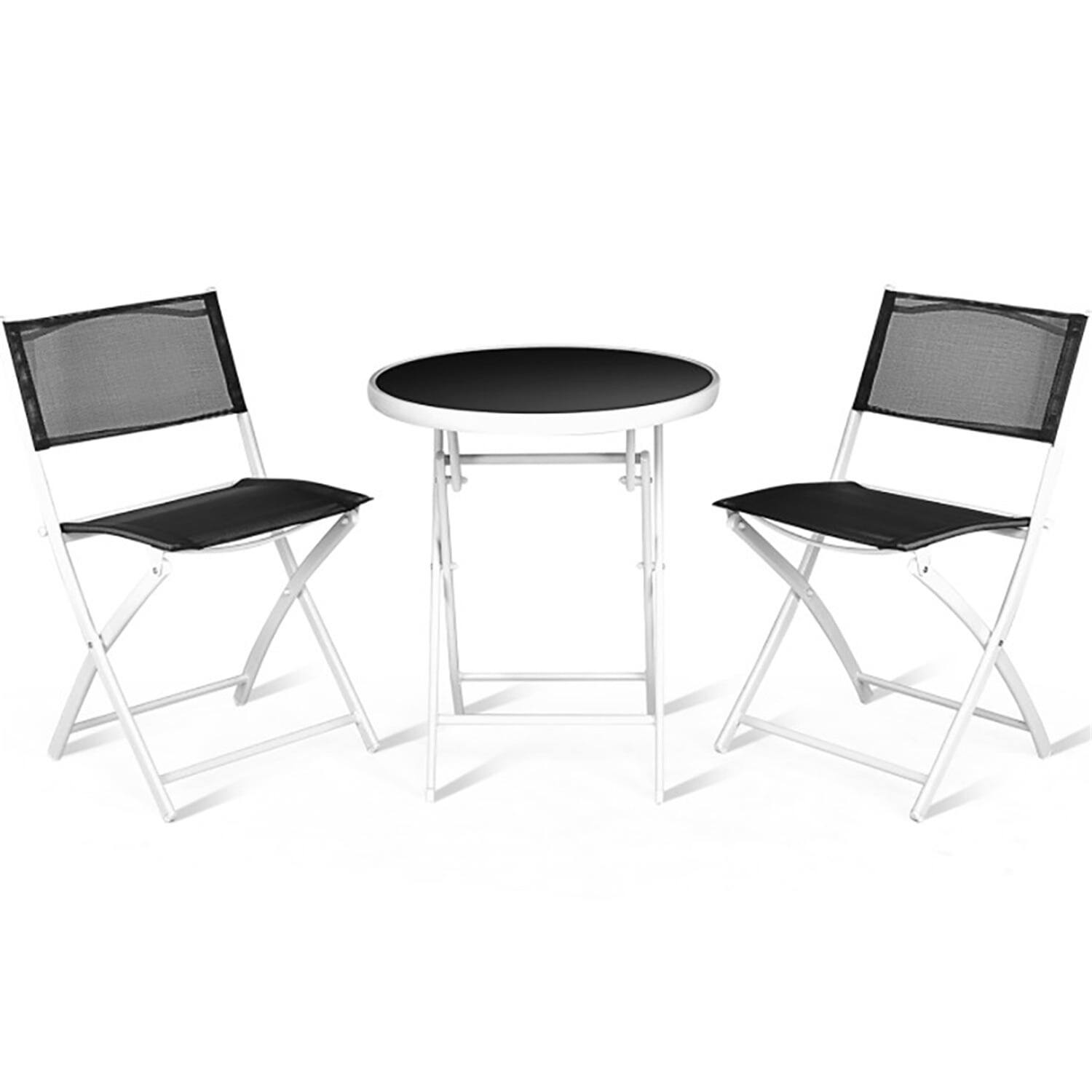 Back. Kadyn - Grand Patio Folding Bistro Furniture Set, 3 Piece Round Dining Table and Polyester Fabric Chairs Black - Black.