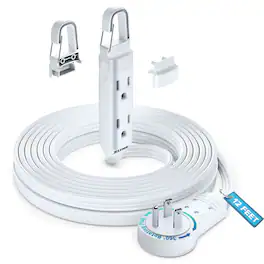 Maximm - 360° Rotating Flat Plug Extension Cord with a Removable Hook, Extension Cord 12 ft (16 Gauge) UL Certified - White