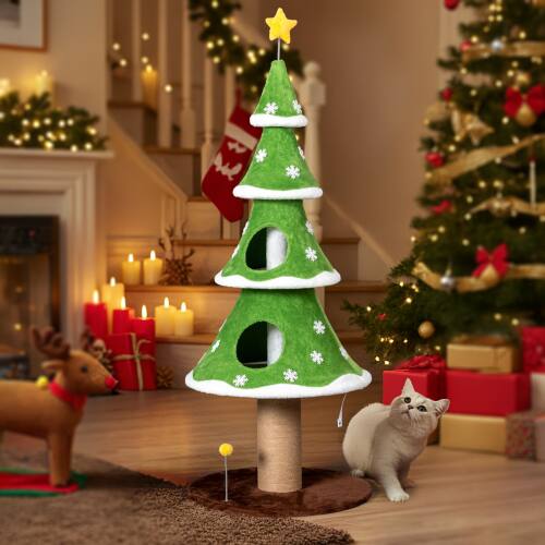 Alt View 9. Winado - 59in Christmas Tree Cat Tower Tree with 2 Cat Condos, Scratching Post with Teaser Toy, Sturdy Base for Indoor Cats Toy.