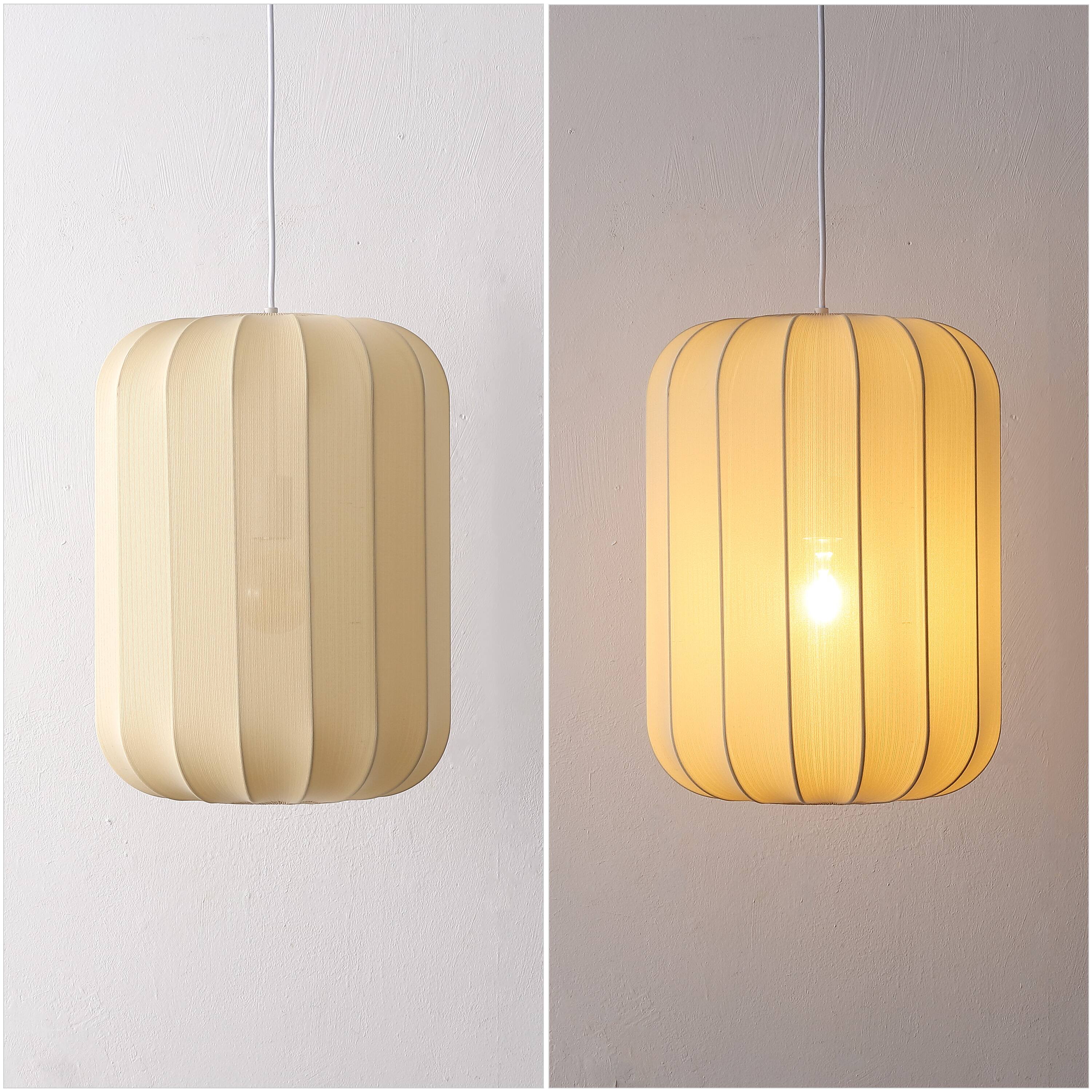 Alt View 3. Jonathan Y - Aurelia 13.75" 1-Light Scandinavian Japandi Adjustable Lantern Metal with Ribbed Cocoon Capsule Shade LED Pendant, Beige - Beige.