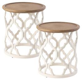 COZAYH - Rustic Table Round Accent Wood Tray Top Curved Base Furniture, Set of 2 - Wood, White