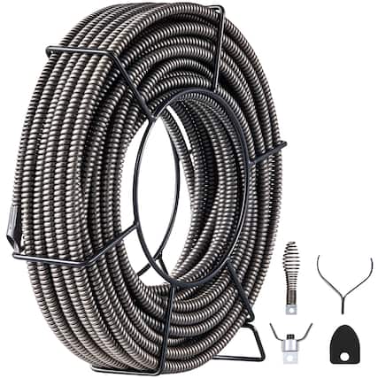 Front. VEVOR - Drain Cleaning Cable 100 Feet x 1/2 Inch Solid Core Cable Sewer Cable Drain Auger Cable Cleaner Snake Clog Pipe Drain - Metallic Color.