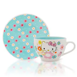 Silver Buffalo - Sanrio Hello Kitty Floral Bone China Teacup and Saucer Set | Holds 7 Ounces - Blue