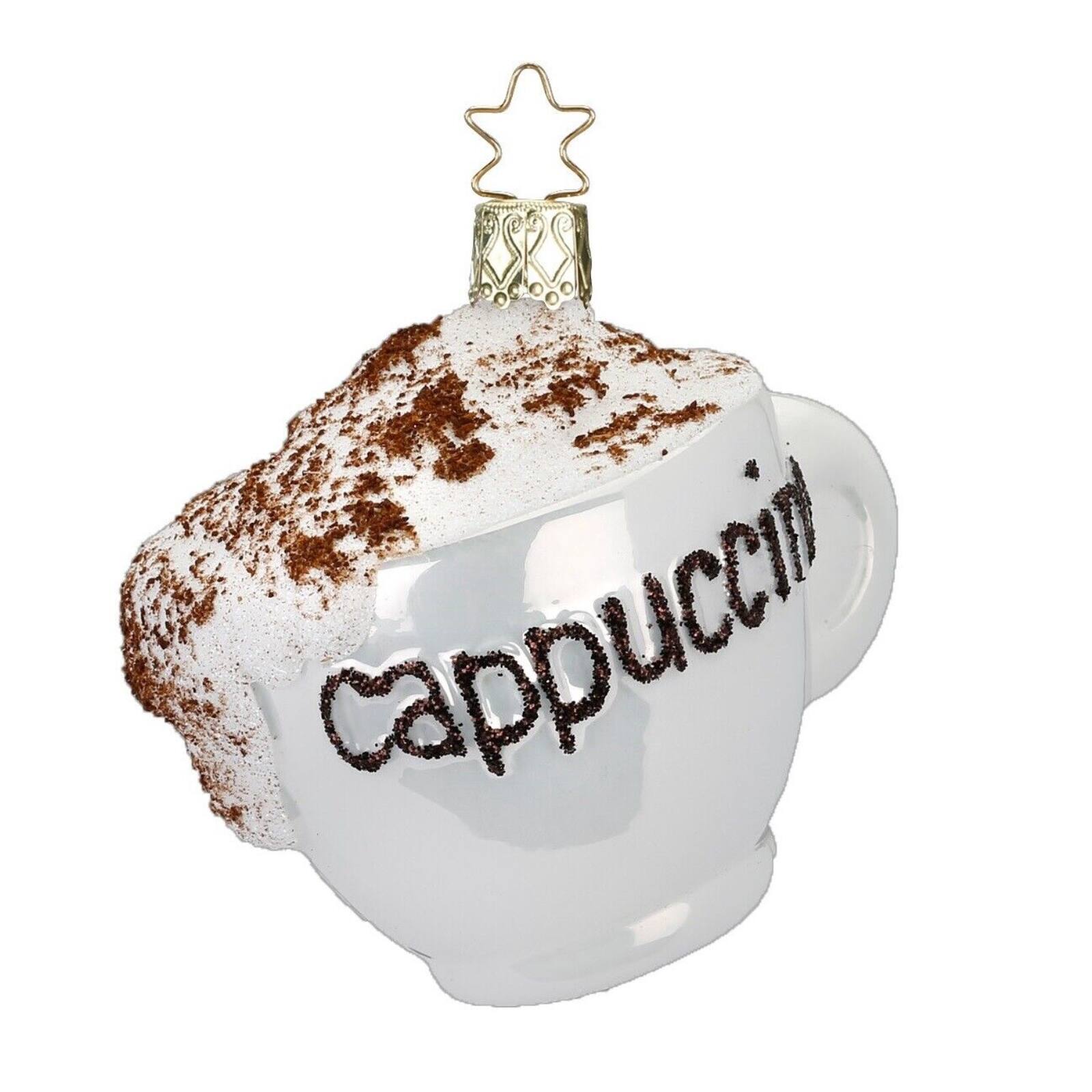 Front. Inge Glas - Inge Glas Cappuccino Cup German Glass Christmas Tree Ornament Latte Coffee Beverage FREE BOX - White.