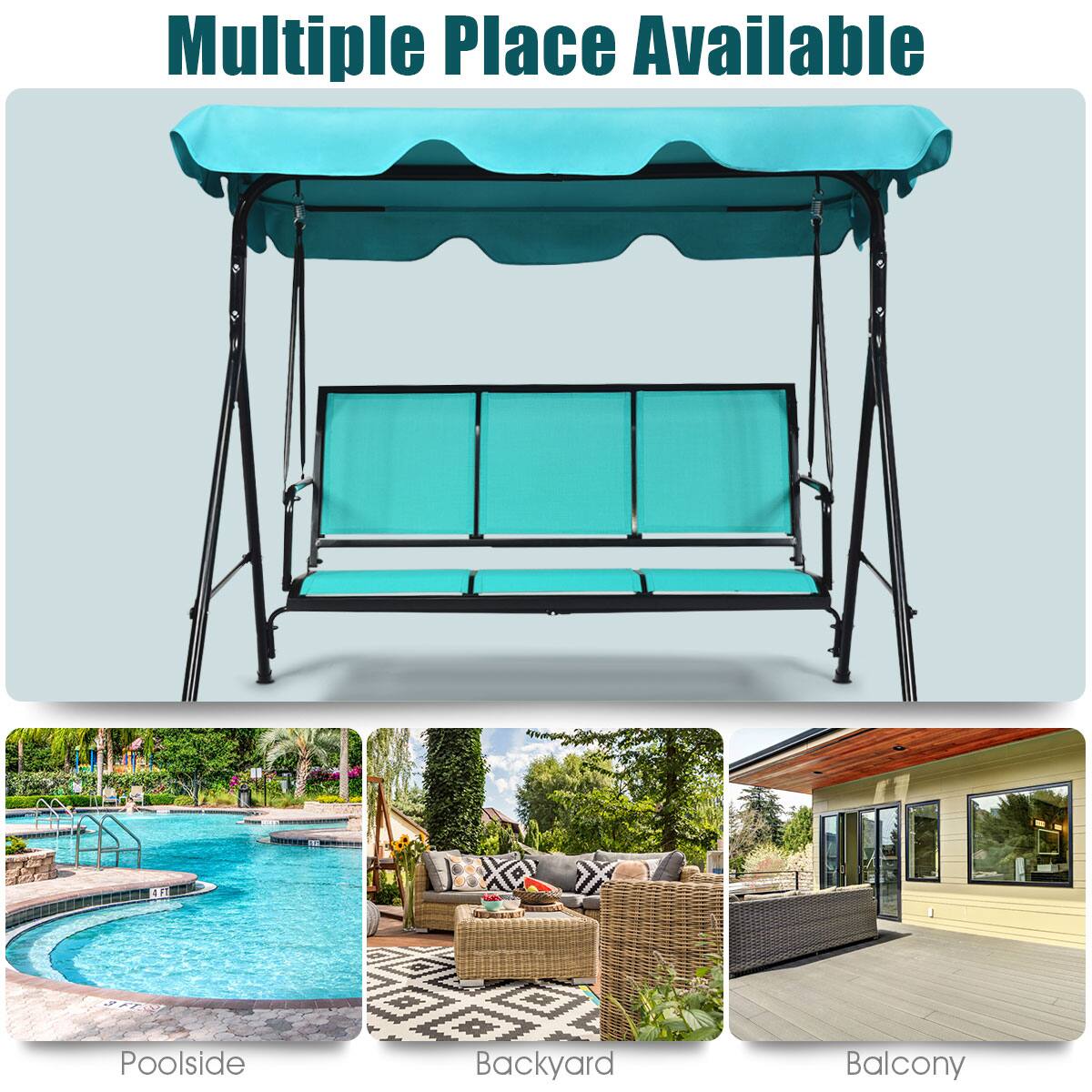 Alt View 4. Gymax - Gymax Outdoor Swing Canopy Patio Swing Chair 3 Person Canopy Hammock Blue - Blue.
