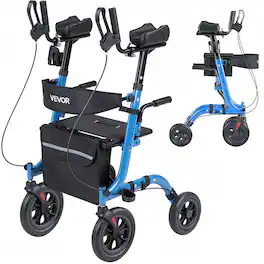 VEVOR - Rollator Walker with Seat for Seniors, Foldable Rolling Walker, Lightweight Aluminum Mobility Walking Aid - Black;Blue