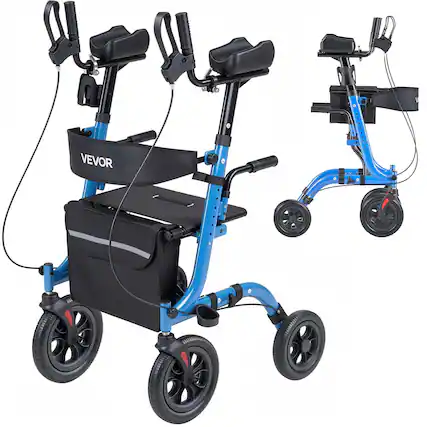 Front. VEVOR - Rollator Walker with Seat for Seniors, Foldable Rolling Walker, Lightweight Aluminum Mobility Walking Aid - Black;Blue.