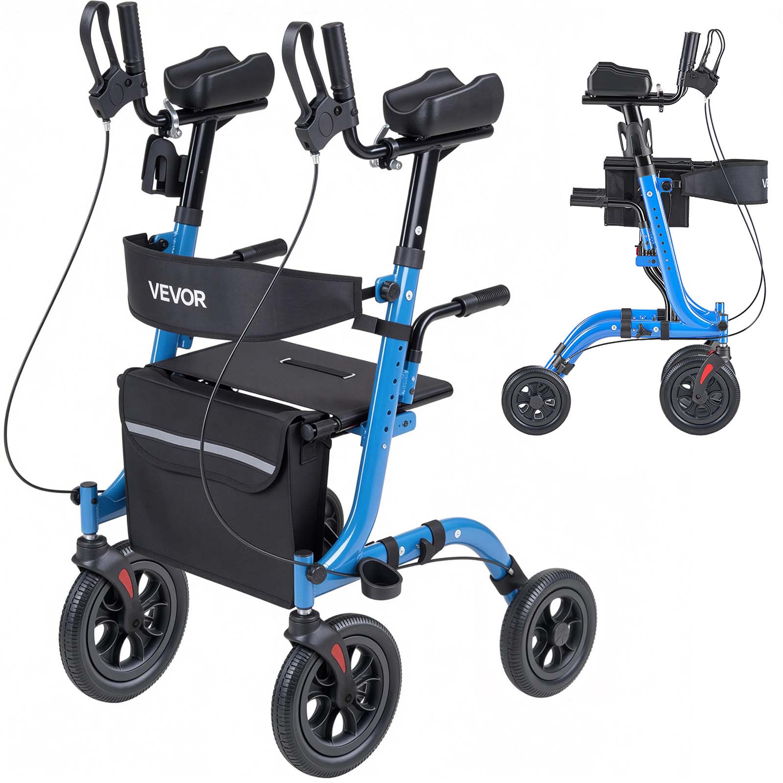 Front. VEVOR - Rollator Walker with Seat for Seniors, Foldable Rolling Walker, Lightweight Aluminum Mobility Walking Aid - Black;Blue.