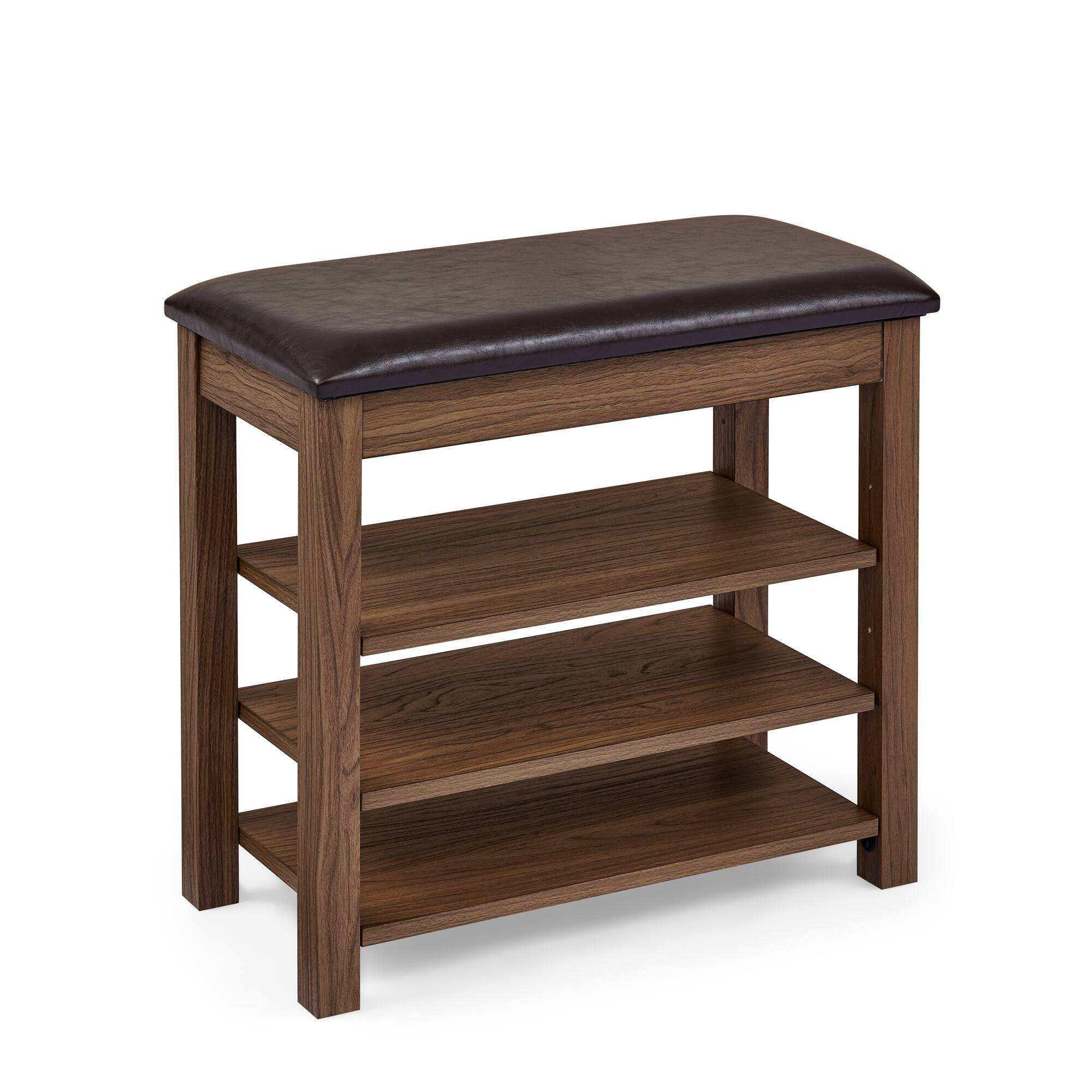 Alt View 1. Whisen - Height-Adjustable Shoe Storage Bench with Hidden Compartment, Compact Entryway Bench Seat - Brown.