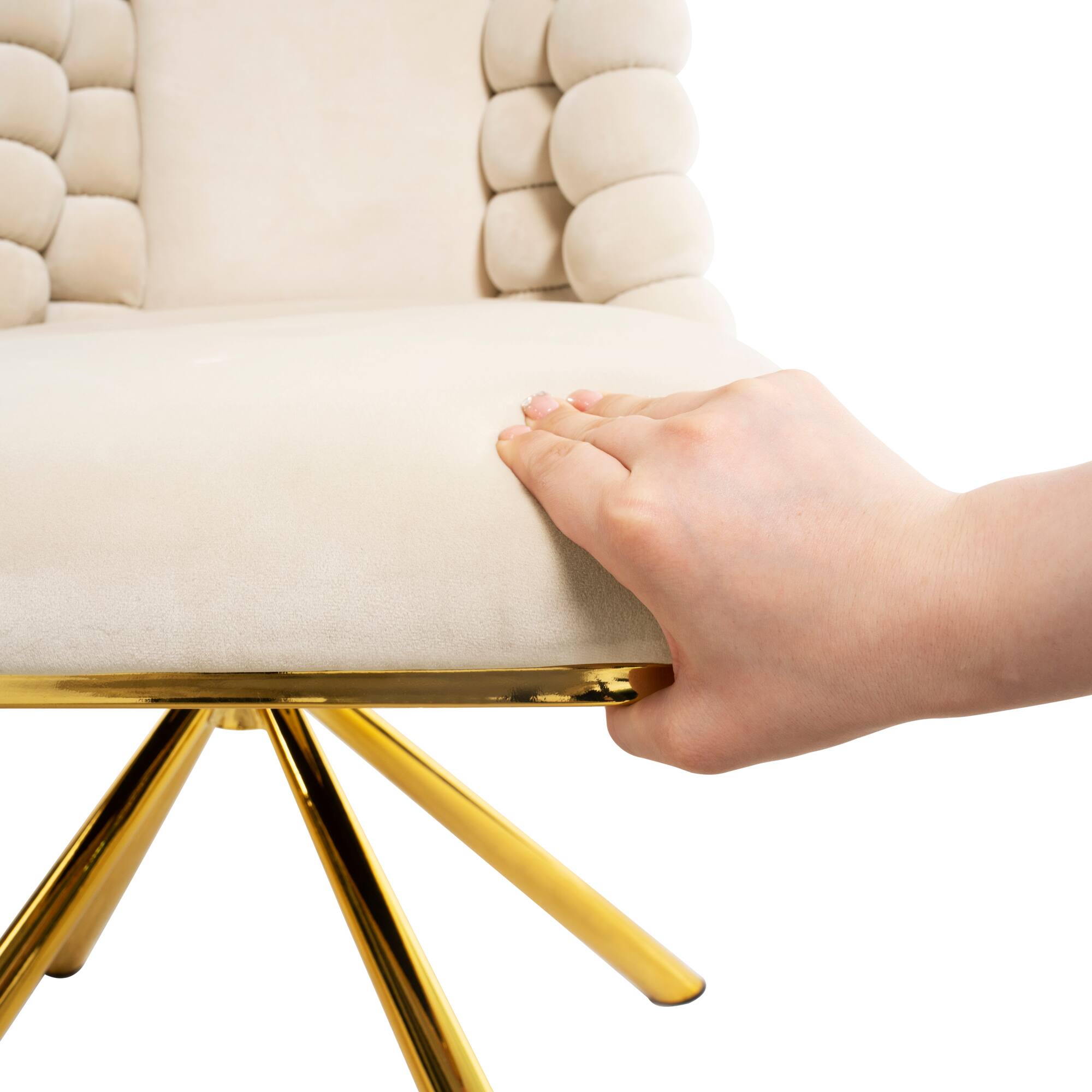 Alt View 5. GOODSILO - Set of 2 Velvet Upholstered Dining Chairs with Gold Metal Legs and 360-Degree Swivel Feature - Beige.