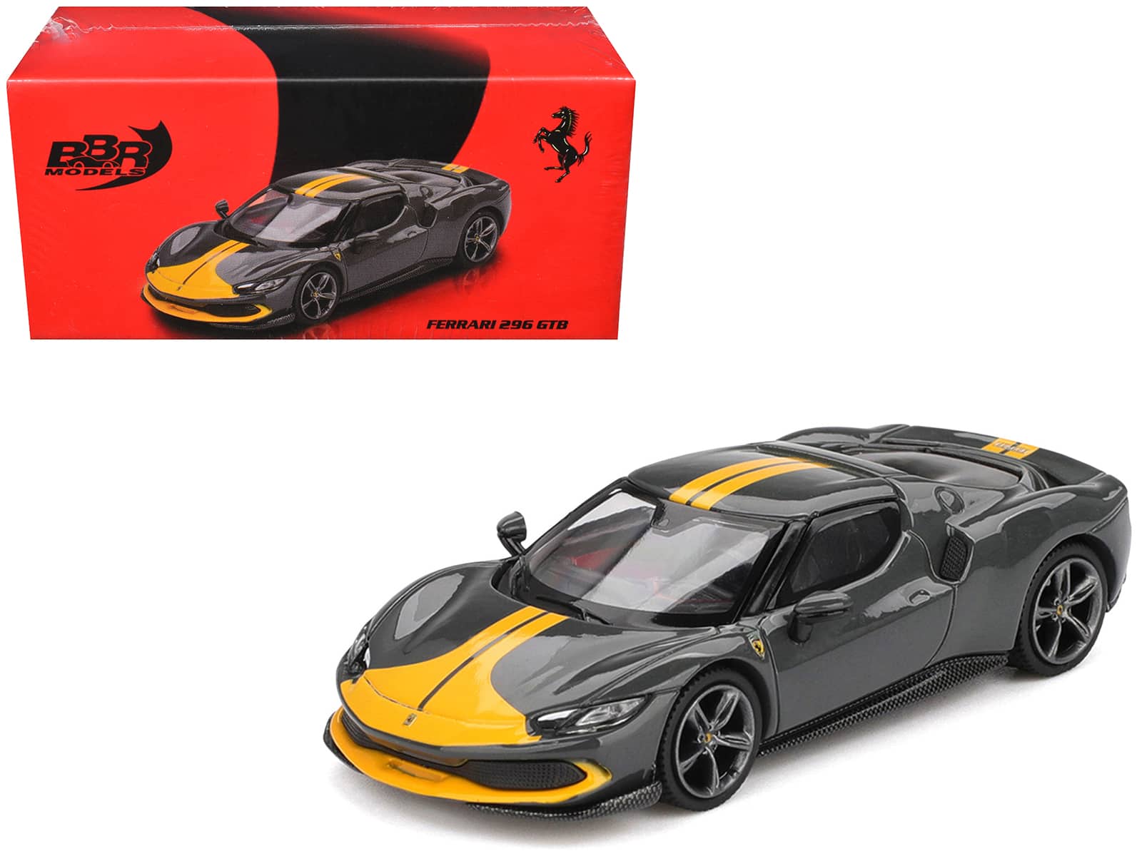Ferrari 296 GTB Assetto Fiorano Grigio Scuro (Dark Gray) with Yellow Stripes 1/64 Diecast Model Car by BBR Models price history on PriceWatchPro