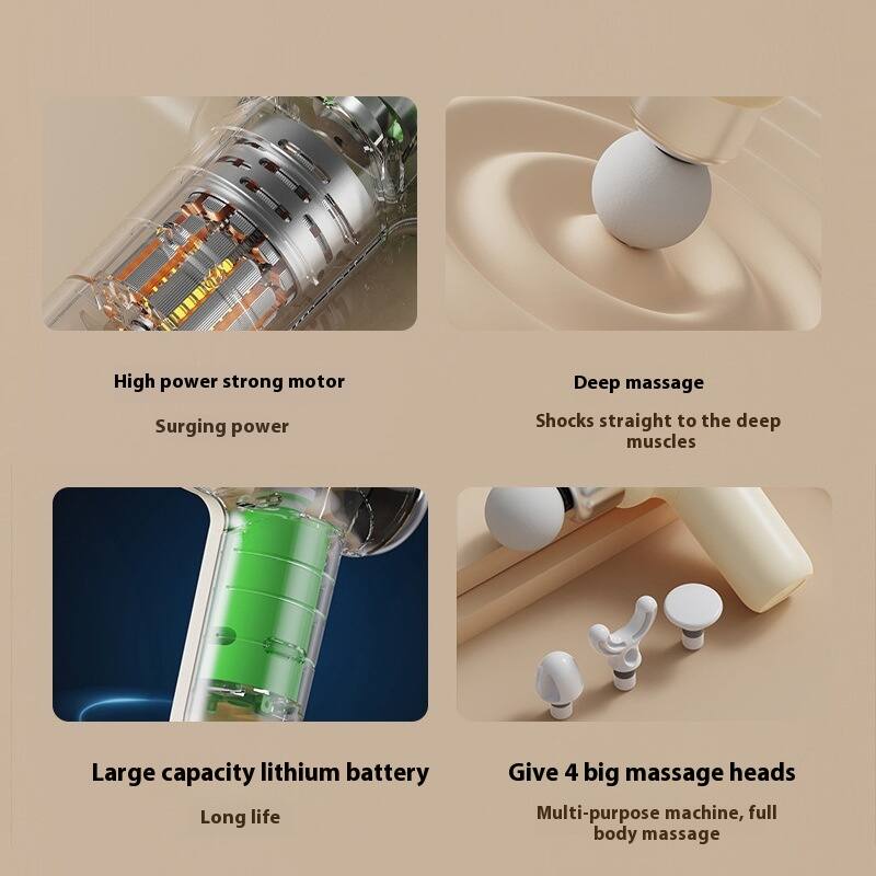 - High power strong motor
  - Surging power

- Deep massage
  - Shocks straight to the deep muscles

- Large capacity lithium battery
  - Long life

- Give 4 big massage heads
  - Multi-purpose machine, full body massage