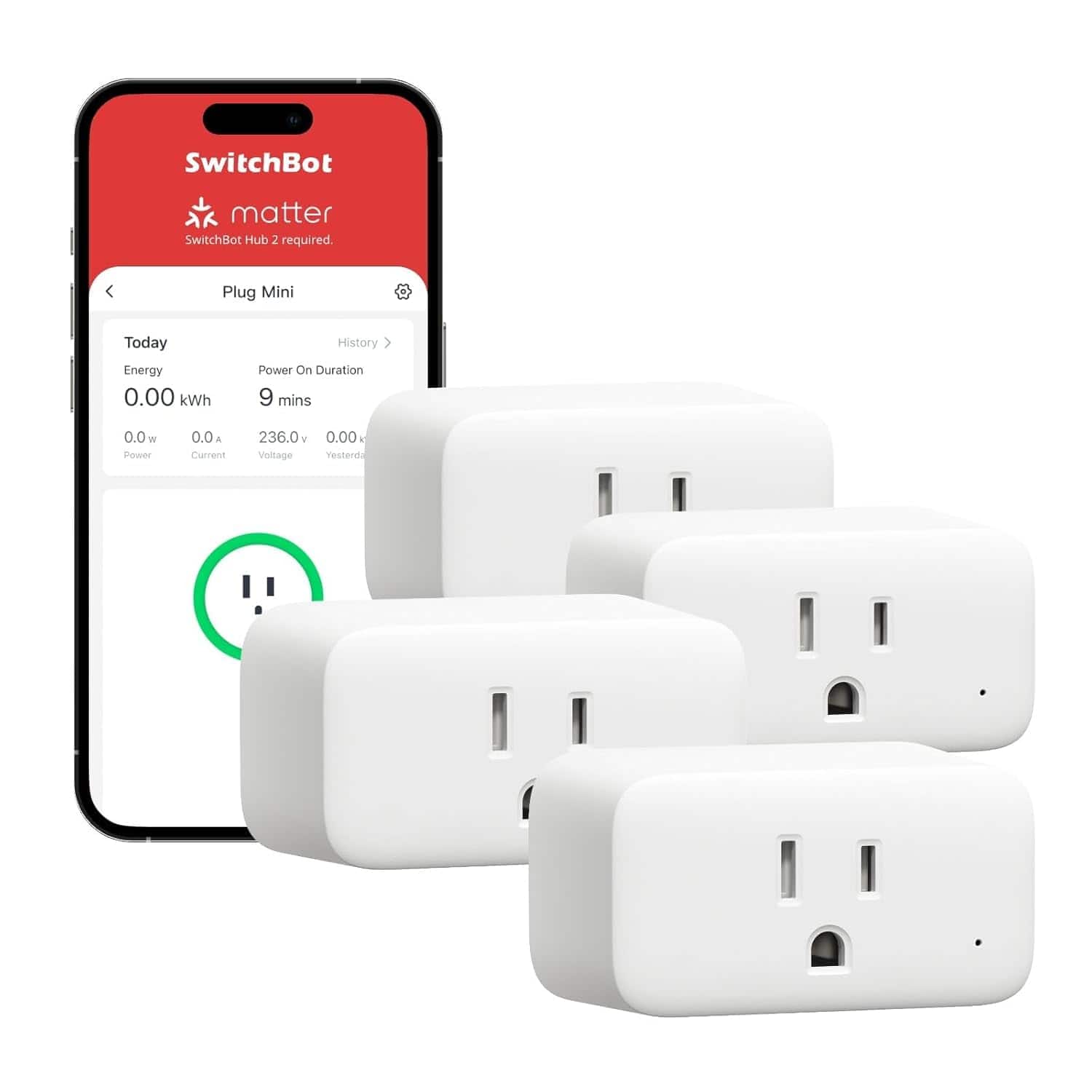 MOSZAR LLC - SwitchBot Smart Plug Mini 4-Pack, 15A, Energy Monitor, Works with Alexa & Google - White