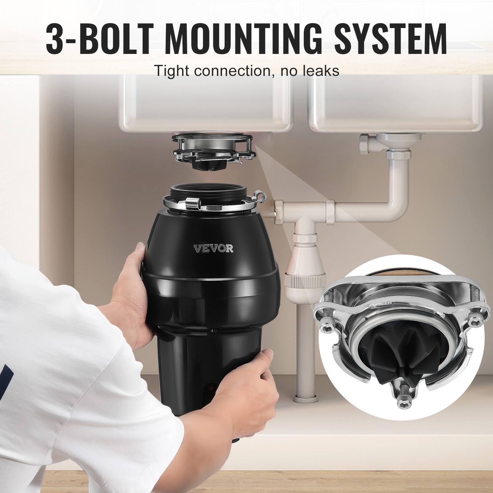 3-BOLT MOUNTING SYSTEM  
Tight connection, no leaks  
VEVOR