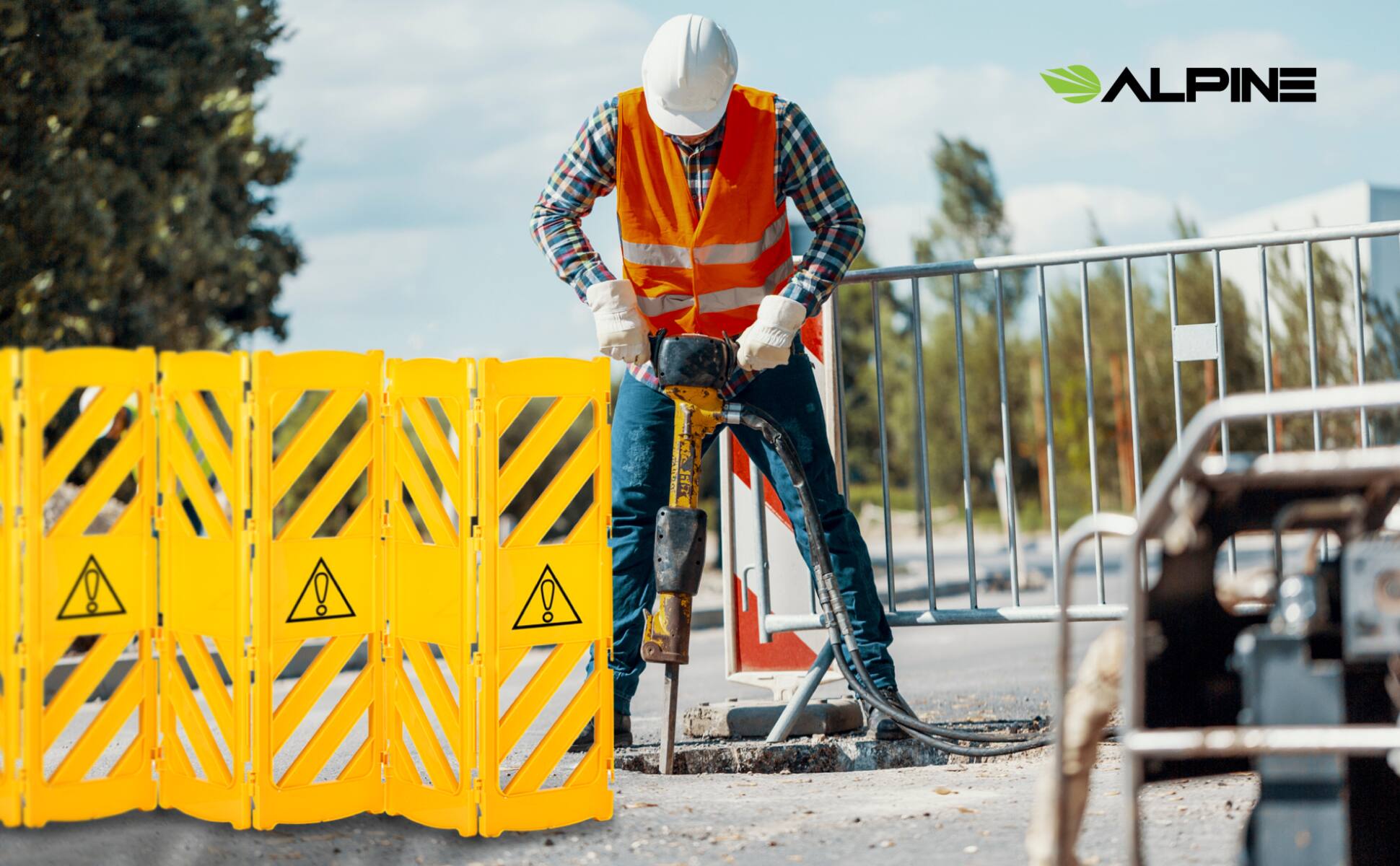 Alt View 8. Alpine Industries - Safety Fence Barrier, 13 ft. Expandable Mobile High Visibility Bilingual, Traffic Barricade - Yellow.