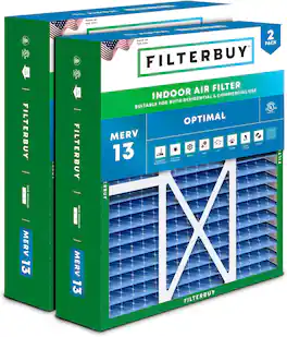 Filterbuy - 20x22x5 MERV 13 Smoke & Allergy Defense, Pleated HVAC AC Furnace Air Filters Replacement for Amana & More (2-Pack) - Blue