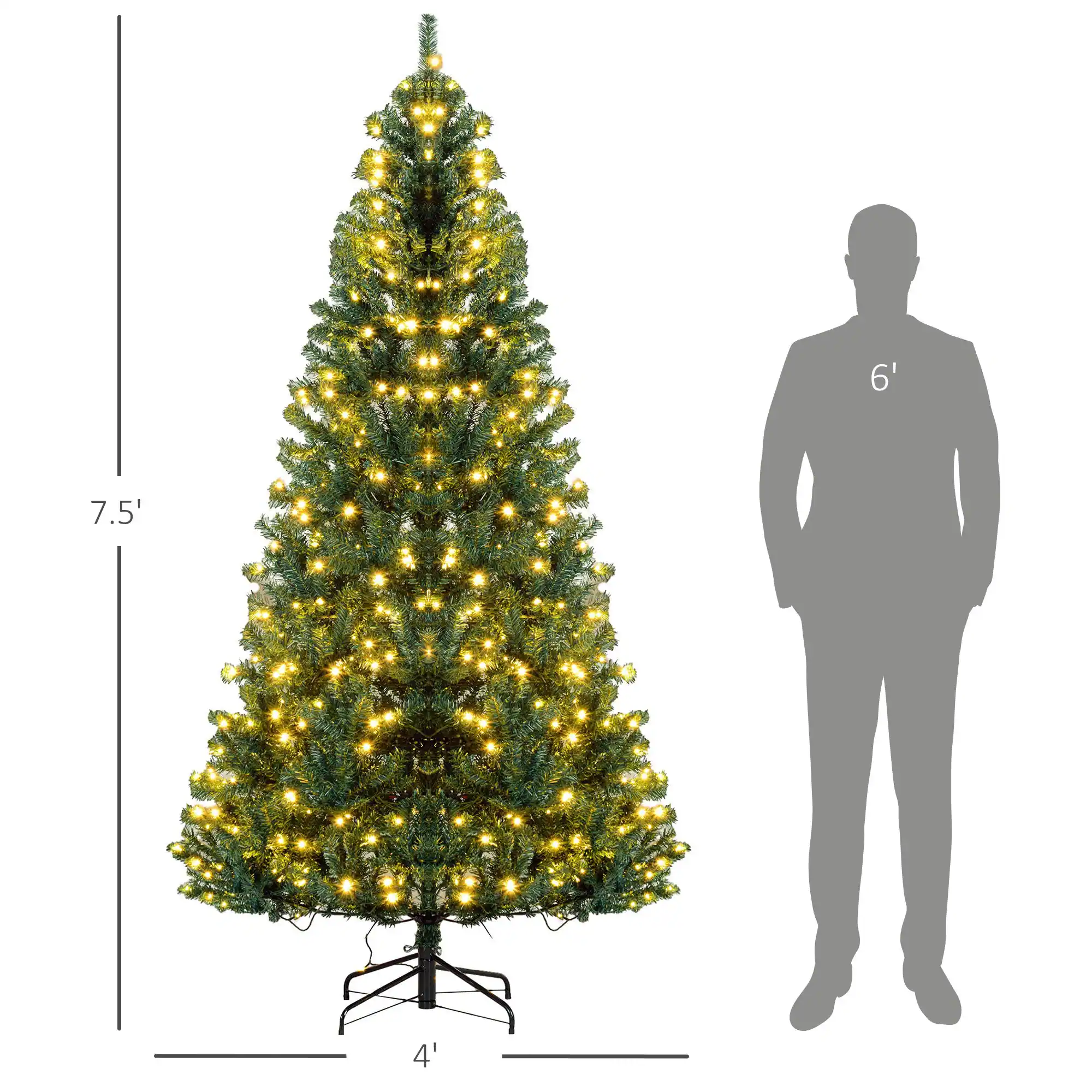 Left. BreeBe - 7.5 ft Tall Prelit Christmas Tree Douglas Fir Artificial Christmas Tree with Realistic Branches - Green.