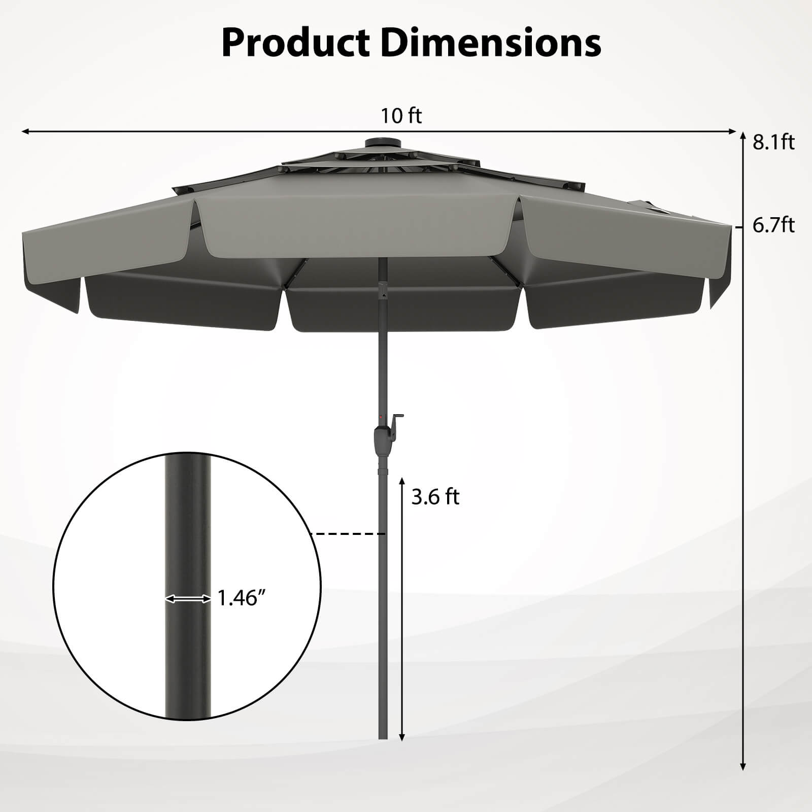 Product Dimensions 10 ft 8.1ft 6.7ft 3.6 ft 1.46"