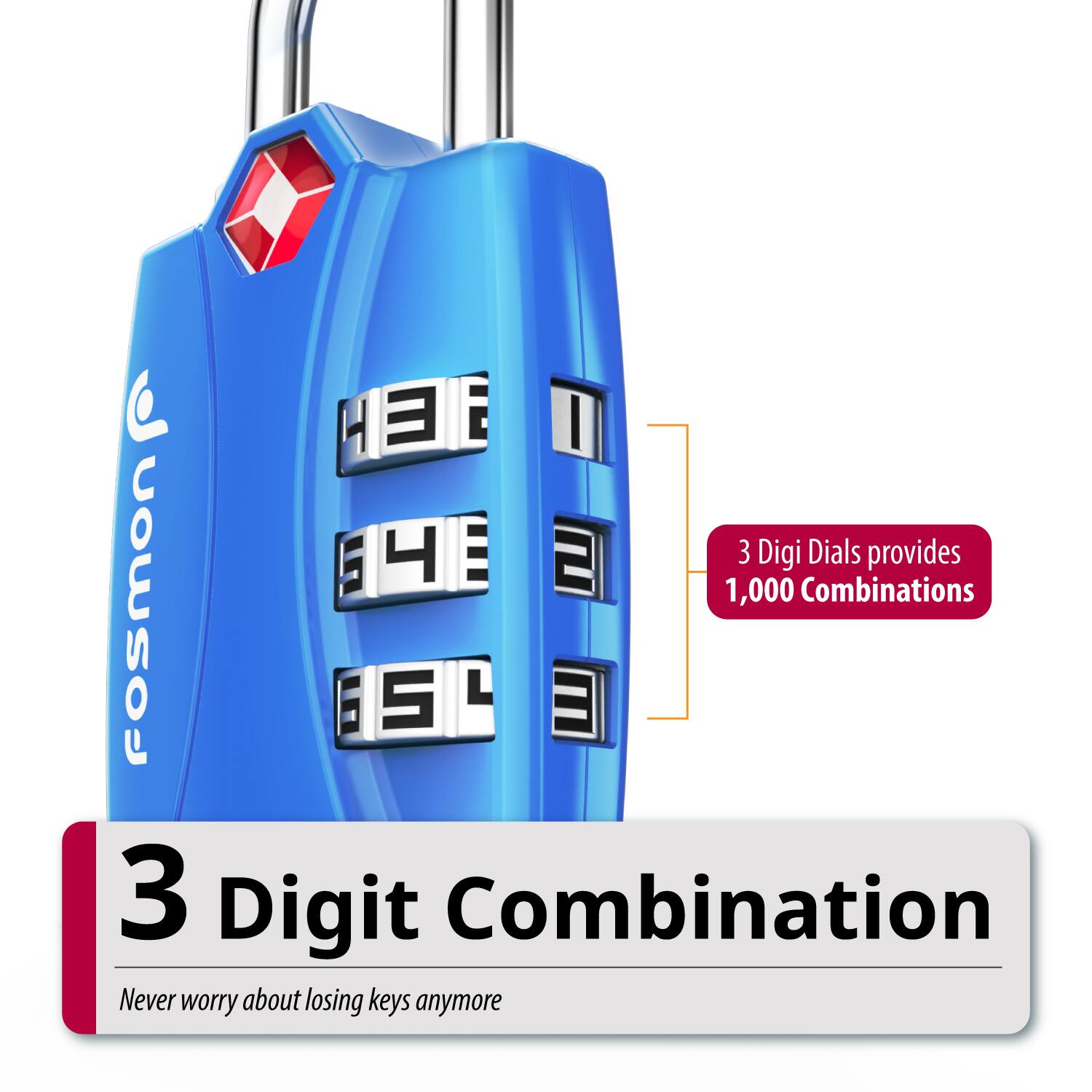 C H E I E 3 Digi Dials provides 1,000 Combinations fosmon E S L 3 Digit Combination Never worry about losing keys anymore