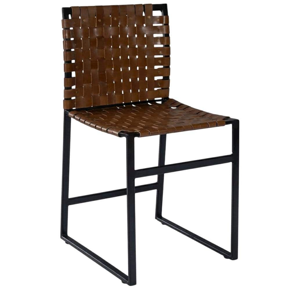 Starlight Canyon Home - Industrial Leather Side Chair with Sled Base, Accent Chair for Dining Room - Medium Brown