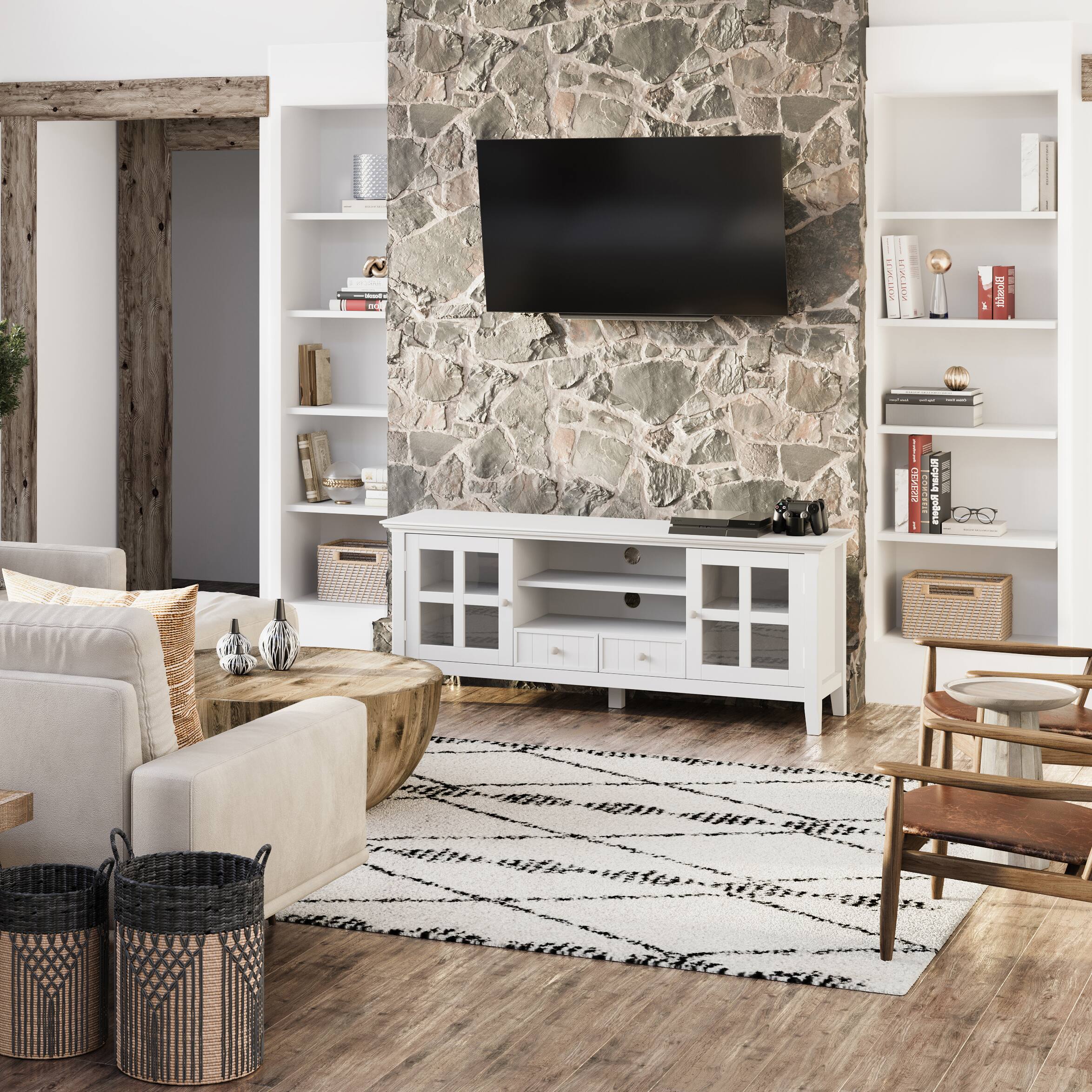 Alt View 11. Simpli Home - Acadian Solid Wood 60 inch Wide Rustic TV Media Stand For TVs up to 65 inches - White.