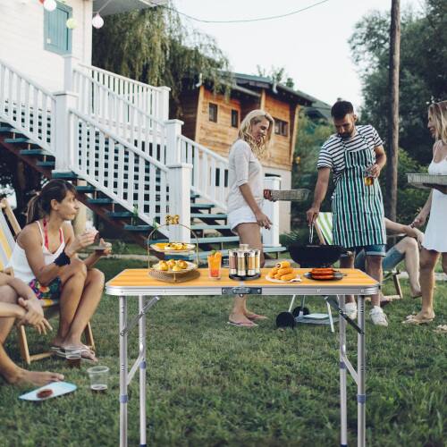 Alt View 7. Winado - 3FT Portable Folding Camping Table Aluminum with Adjustable Height, Carrying Handle Lightweight for Picnic Party Outdoor - Natural.