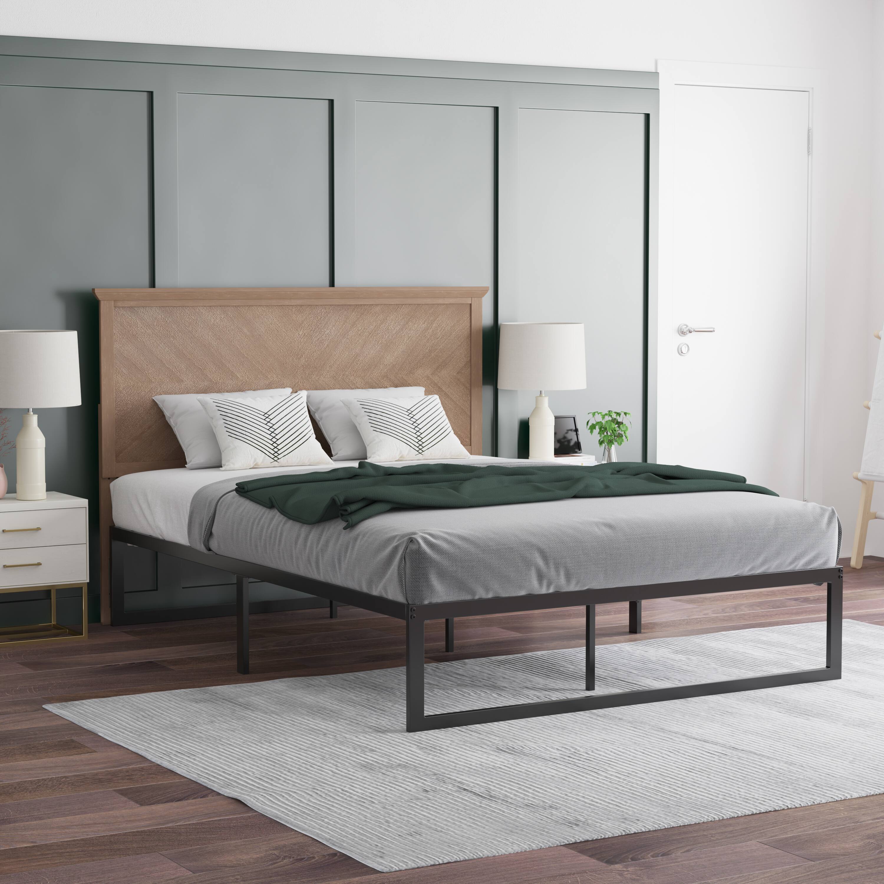 Alt View 4. Emma + Oliver - Frenti Herring Bone Wooden Adjustable Headboard Only - Light Brown.