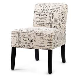 Hivvago - Modern Accent Chair Off-White French Cursive Pattern Upholstery with Black Wood Legs - Beige