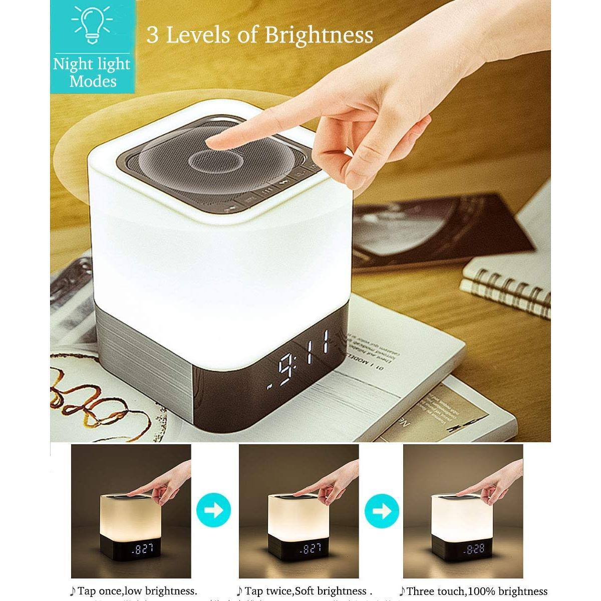 Night light Modes  
3 Levels of Brightness

Tap once, low brightness.  
Tap twice, soft brightness.  
Three touch, 100% brightness