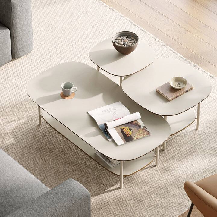 Alt View 1. Branch - Branch Medium Nesting Coffee Table – Two-Tier Modular Accent Table, Holds 50 lbs, Steel Base, Nests with Large - Ivory / Tofu.