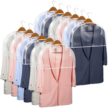 Front. DORLUKFU - Clear Vinyl Shoulder Covers Closet Suit Protects Storage Home Decor Set of 12, 12"H x 22"W x 2"D - Clear.