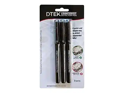 DTEK Counterfeit Detector Pen
A quick and simple way to detect counterfeit bills!
DTEK Counterfeit Detector Pen
3 pens
Antimicrobial Protected
Amber Gel Pen
Ballpoint Pen
3 pens