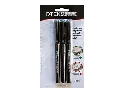 DTEK Counterfeit Detector Pen  
A quick and simple way to detect counterfeit bills!  

DTEK Counterfeit Detector Pen  
3 pens  

Antimicrobial Protected  

Amber Gel Pen  
Ballpoint Pen  

3 pens
