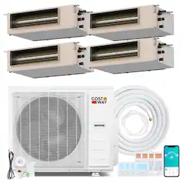 Costway - X-Pro 35000 BTU 4 Zone 9K + 9K + 12K + 18K Concealed Ducted Mini Split AC, 22.5 SEER2 & WiFi Enabled - White