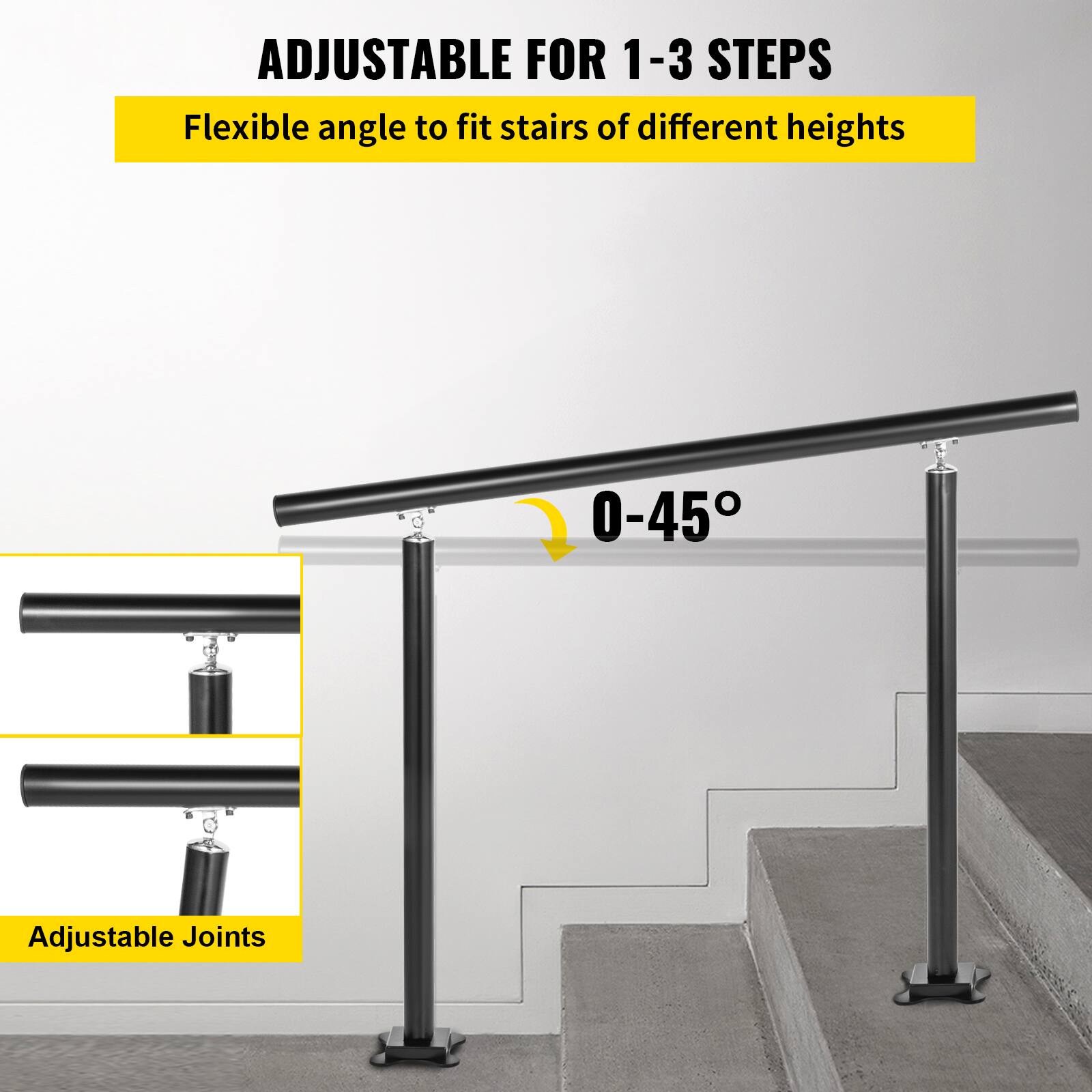 ADJUSTABLE FOR 1-3 STEPS
Flexible angle to fit stairs of different heights
0-45°
Adjustable Joints