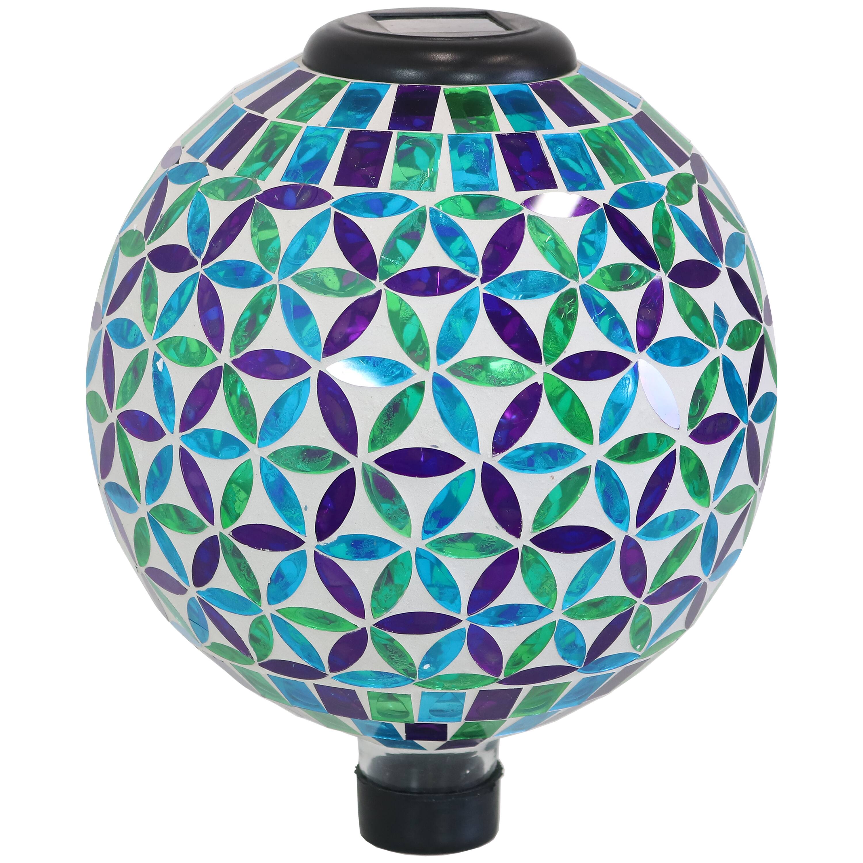 Sunnydaze - Glass Gazing Ball with Solar Light - 10 in - Cool Blooms