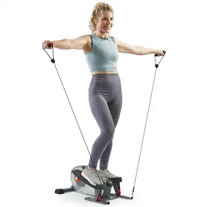 Front. Sunny Health & Fitness - Smart Stand/Sit Mini Elliptical Exercise Trainer - Grey.