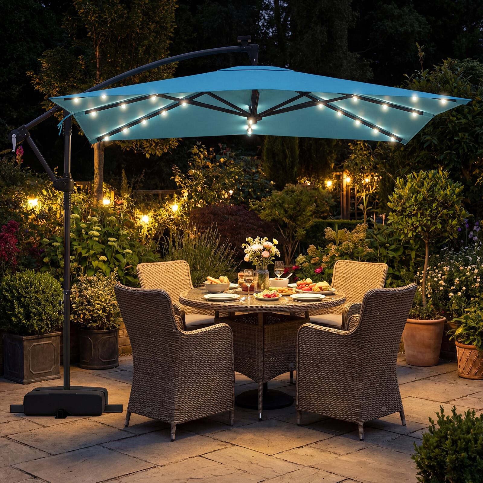 Alt View 1. Costway - Costway 8 x 8 FT Solar LED Offset Cantilever Patio Umbrella with 360° Rotation, Crank - Turquoise.